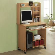Multi-Shelf Compact Wooden Computer Desk with Wheels – Smart Space Organizer for Home & Offic